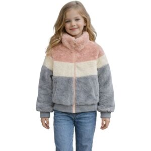 Urban Republic Kids Girls Fuzzy Colorblock Jacket - Pink, Cream, Gray Size 5/6